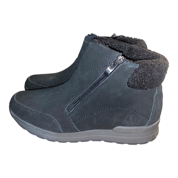 Lands End Women's Insulated Snow Boots Black Suede and Faux Fur Sz 8.5 side zip - Picture 6 of 12